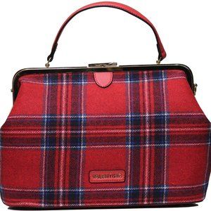 Mario Valentino Handbag - Italian - Red Tartan - Vegan - Top Handle Bag